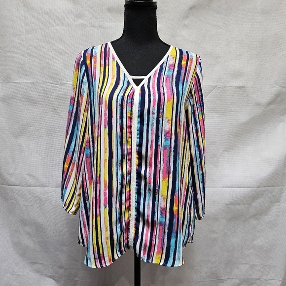 Signature Studio Stripped Pull Over Top Blue Pink 100% Polyester Sz S - Picture 1 of 8
